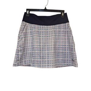 Puma Women's White, Navy & Pink Poly/Spandex Plaid Tennis Golf Athletic Skirt Sk